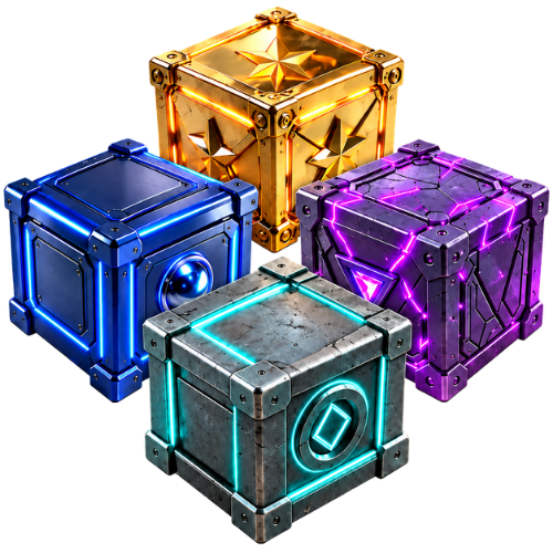 Standard, Great, Ultra and Master crates lined up in the Crate Vault